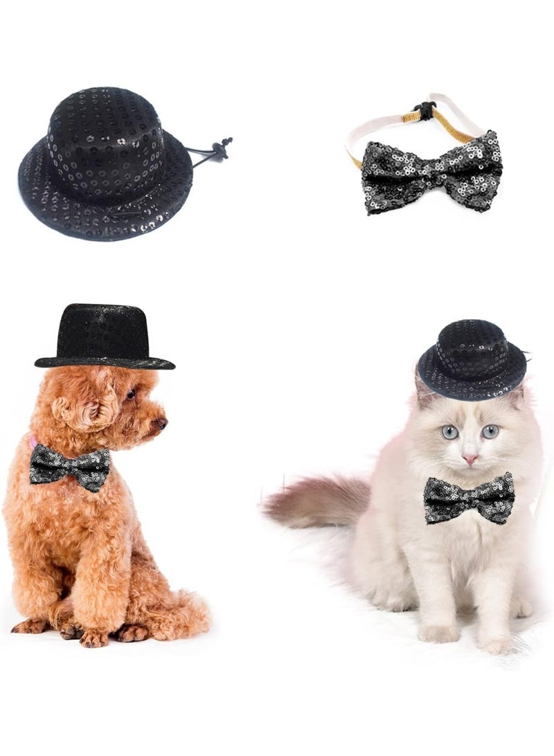 2PCS Dog Costume Top Hat Cat Sombrero Hat Formal Necktie/Bowtie Birthday Party Cosplay Costume Pet Dog Cat Holiday Party Decoration - Image 1